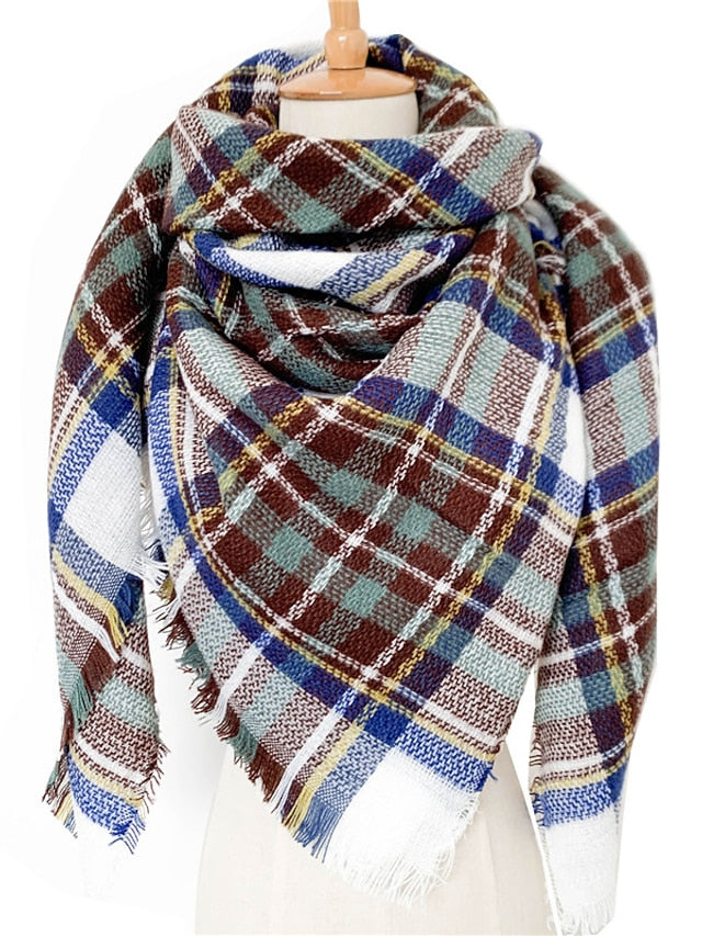 Women's Square Scarf Women's Shawls & Wraps Outdoor Dailywear Holiday White Brown Khaki Scarf Plaid - LuckyFash™