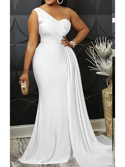 Womenâ€˜s Formal Party Dress Wedding Guest Dress Bodycon Long Dress Maxi Dress claret Black Blue Sleeveless Pure Color Patchwork Winter Fall Autumn One Shoulder Evening Party Slim 2023 S M L XL 2XL - LuckyFash™