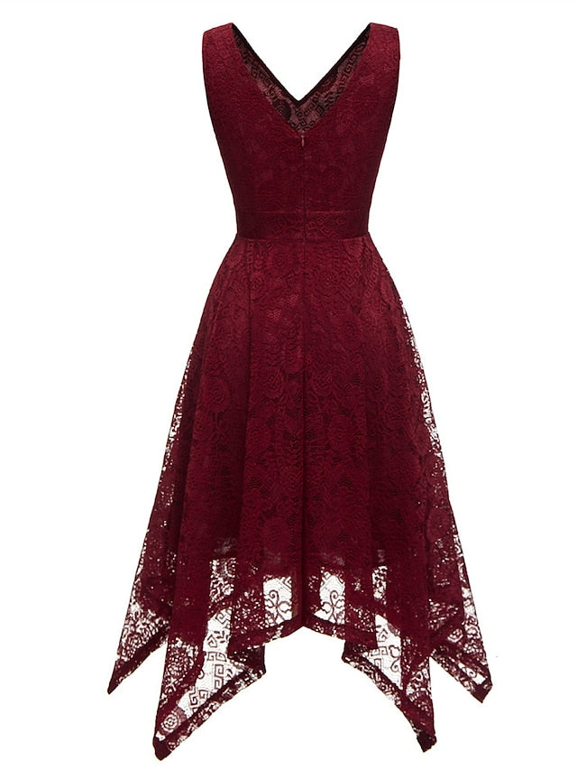 Women's Elegant Retro Swing Dress Midi Dress Party Outdoor Lace Backless Plain V Neck Sleeveless Regular Fit Spring Summer 2023 Navy Black S M L XL - LuckyFash™