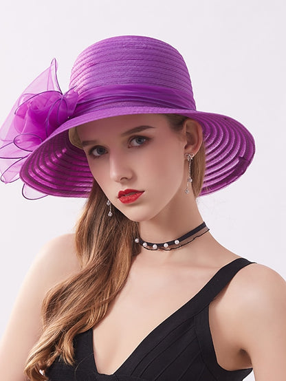 Women's Party Hat Party Wedding Street Mesh Bowknot Ribbon bow Dark Blue Beige Hat Black White Red Green Purple - LuckyFash™