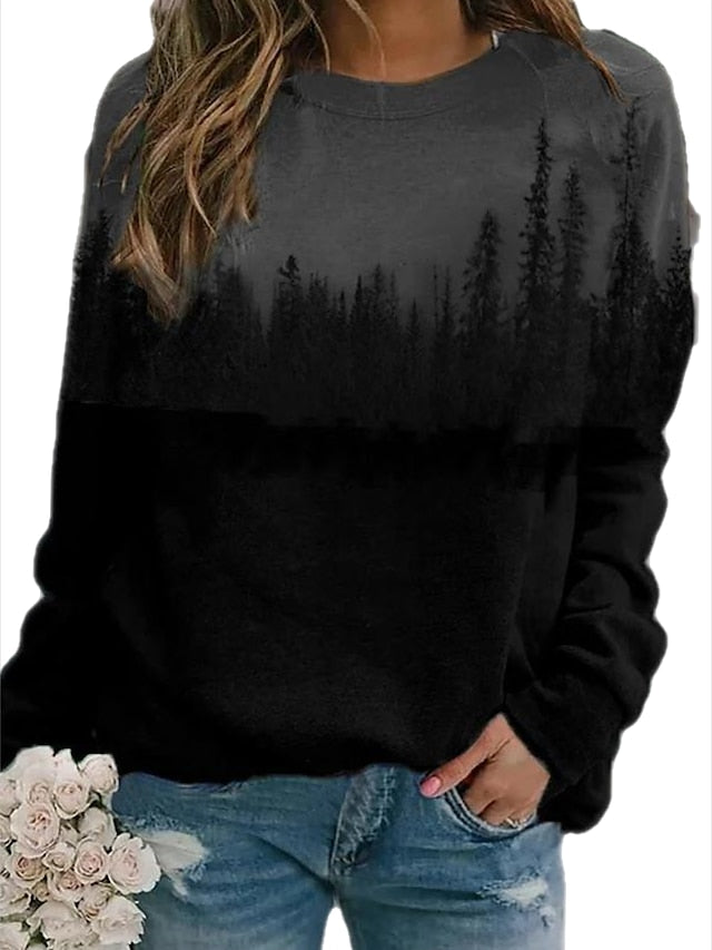 Women's Hoodie Sweatshirt Pullover Casual Blue Green Gray Color Block Loose Fit Daily Round Neck Long Sleeve - LuckyFash™
