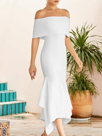Fold Off Shoulder Asymmetrical Hem Bandage Dress - LuckyFash™