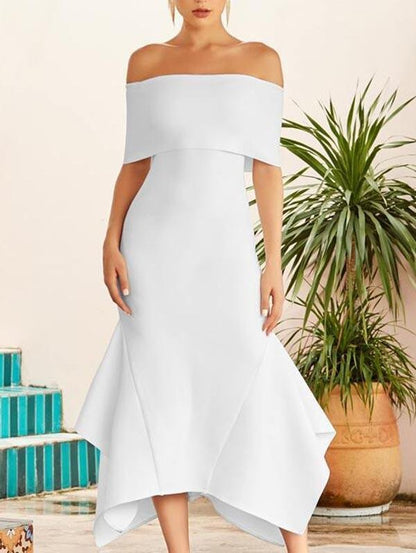 Fold Off Shoulder Asymmetrical Hem Bandage Dress - LuckyFash™