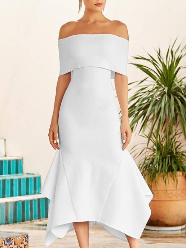 Fold Off Shoulder Asymmetrical Hem Bandage Dress - LuckyFash™