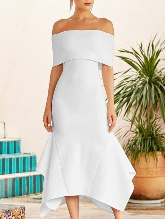 Fold Off Shoulder Asymmetrical Hem Bandage Dress - LuckyFash™