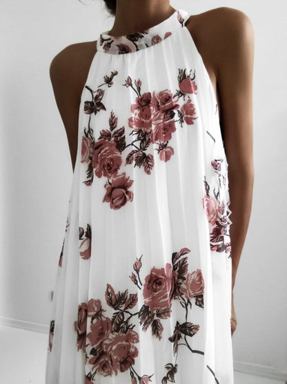 Folded Sleeveless Halterneck Print Dress - LuckyFash™