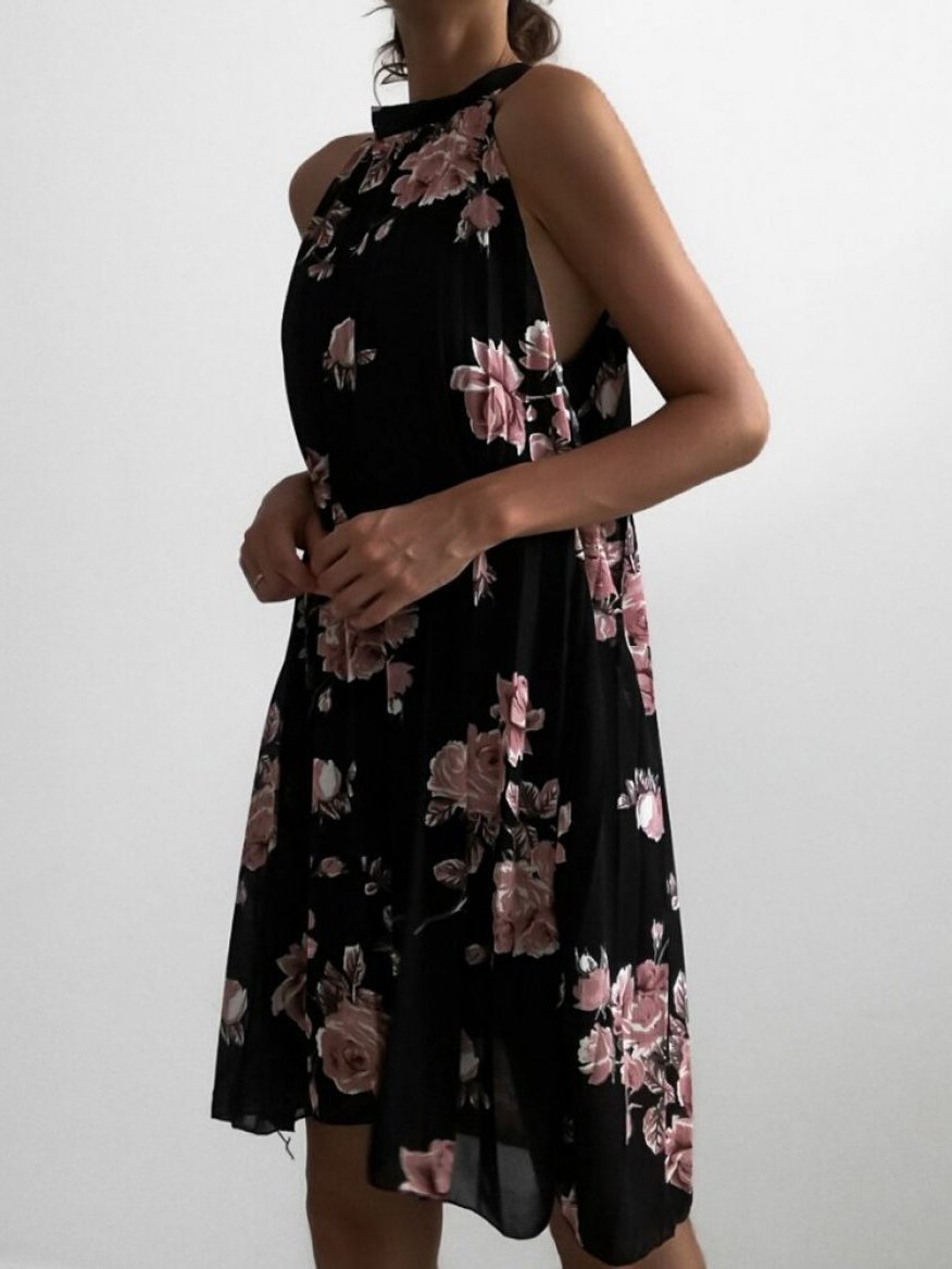 Folded Sleeveless Halterneck Print Dress - LuckyFash™