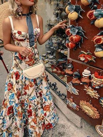 Foral Print Sleeveless Sling Dress - LuckyFash™