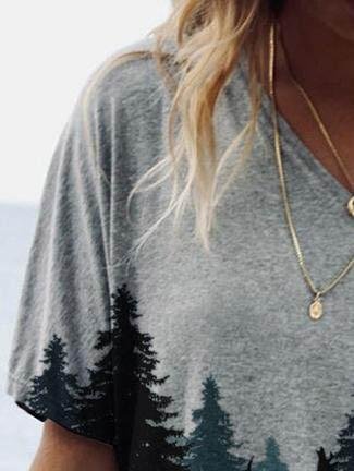 Forest Print Short-sleeved V-neck T-shirt - LuckyFash™