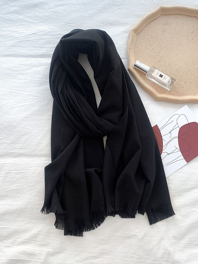 Women's Women's Shawls & Wraps Party Black Scarf Pure Color / Basic / Red / Fall / Winter / Imitation Cashmere - LuckyFash™