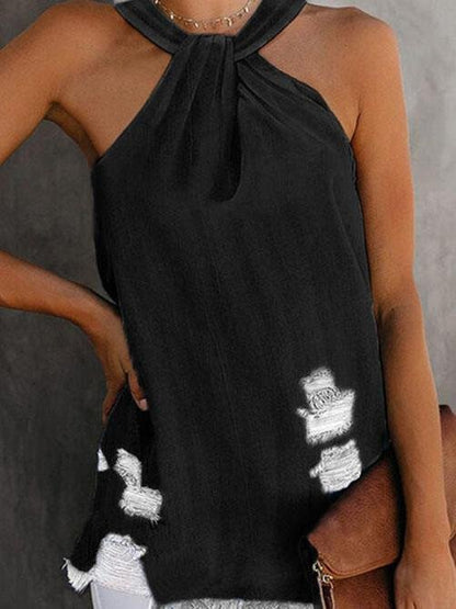 Frayed Casual Loose Washed Denim Tank Top - LuckyFash™