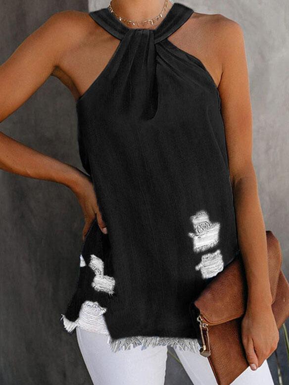 Frayed Casual Loose Washed Denim Tank Top - LuckyFash™
