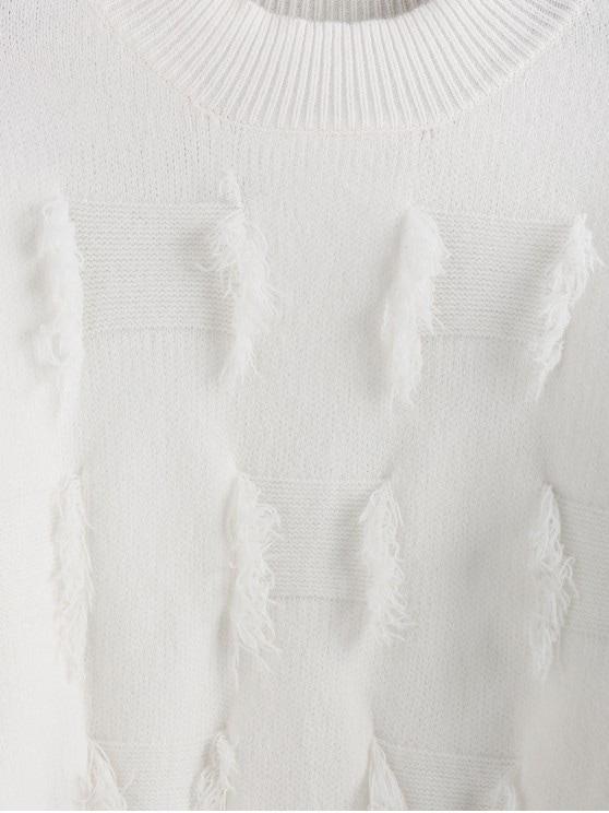 Frayed Detail Mock Neck Drop Shoulder Sweater - LuckyFash™