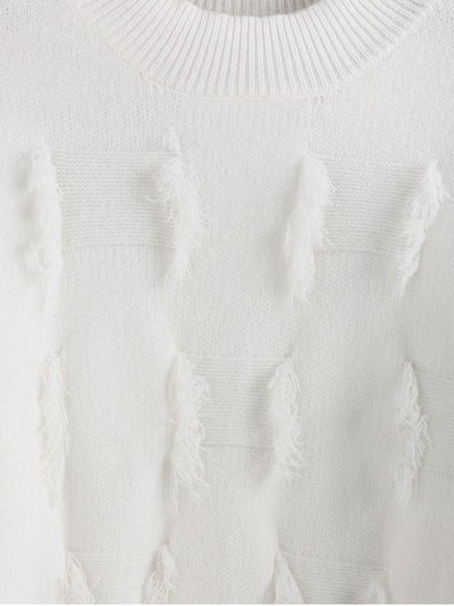 Frayed Detail Mock Neck Drop Shoulder Sweater - LuckyFash™