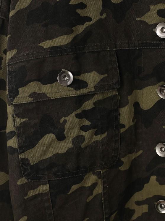 Frayed Hem Camouflage Button Up Cargo Jacket - LuckyFash™