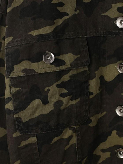 Frayed Hem Camouflage Button Up Cargo Jacket - LuckyFash™
