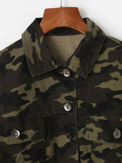 Frayed Hem Camouflage Button Up Cargo Jacket - LuckyFash™