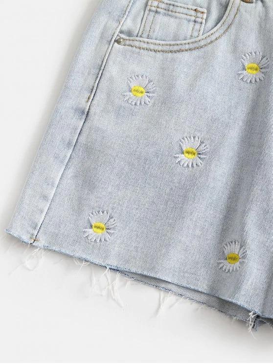 Frayed Hem Daisy Embroidered Denim Shorts - LuckyFash™