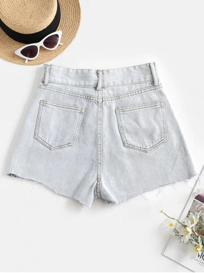 Frayed Hem Daisy Embroidered Denim Shorts - LuckyFash™
