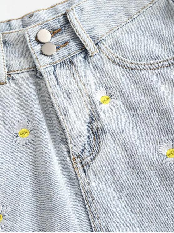 Frayed Hem Daisy Embroidered Denim Shorts - LuckyFash™