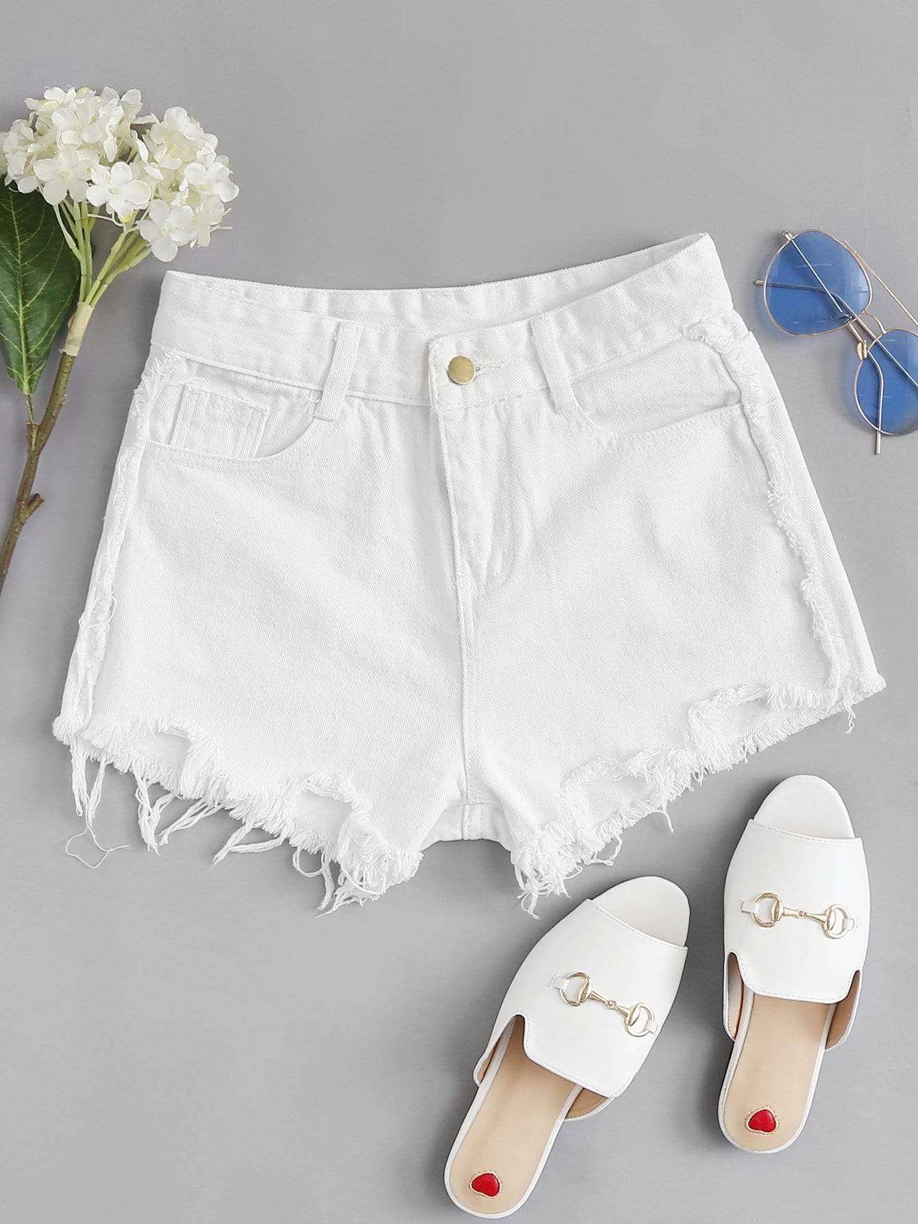 Frayed Hem Denim Shorts - LuckyFash™