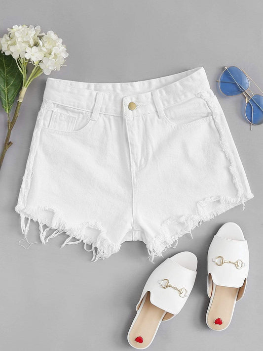 Frayed Hem Denim Shorts - LuckyFash™