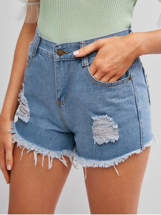 Frayed Hem Ripped Denim Cutoff Shorts - LuckyFash™