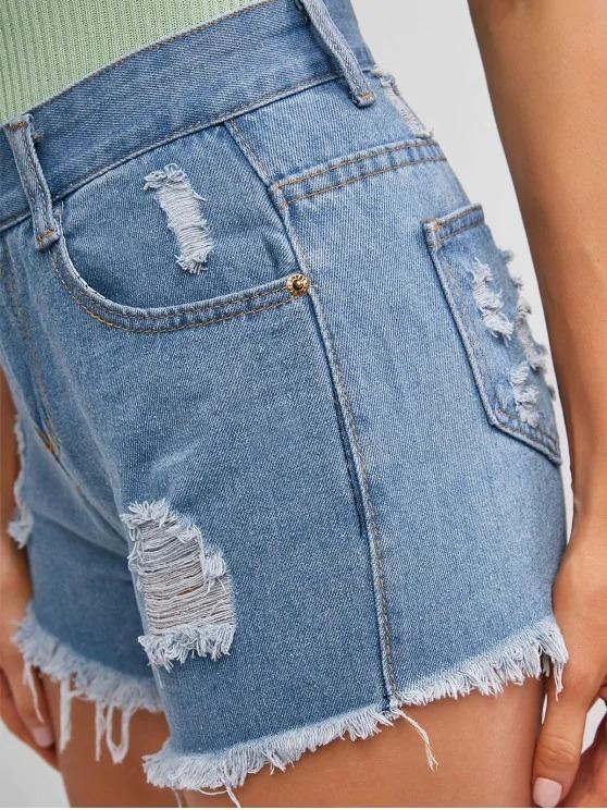 Frayed Hem Ripped Denim Cutoff Shorts - LuckyFash™