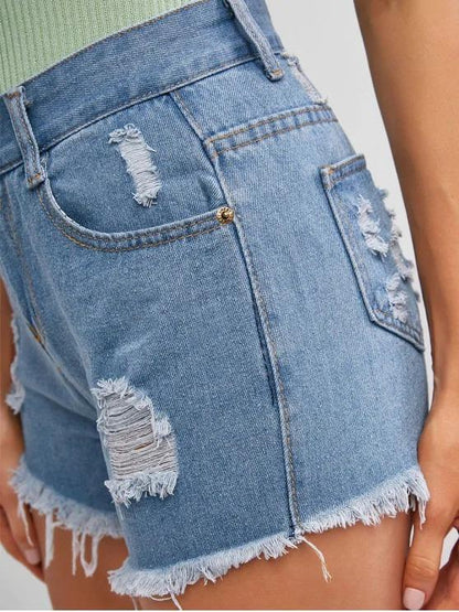 Frayed Hem Ripped Denim Cutoff Shorts - LuckyFash™