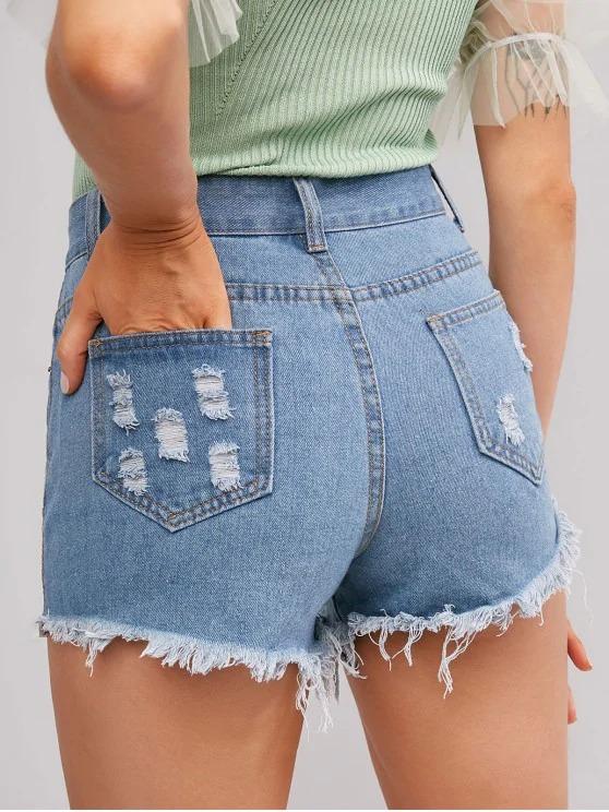 Frayed Hem Ripped Denim Cutoff Shorts - LuckyFash™