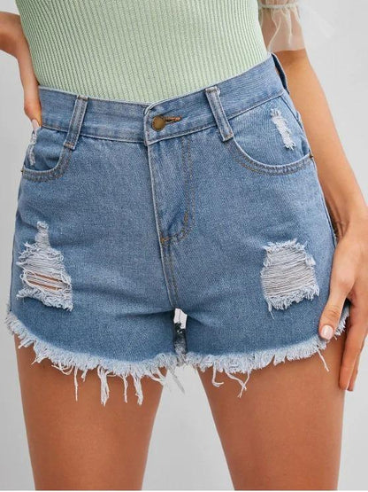 Frayed Hem Ripped Denim Cutoff Shorts - LuckyFash™