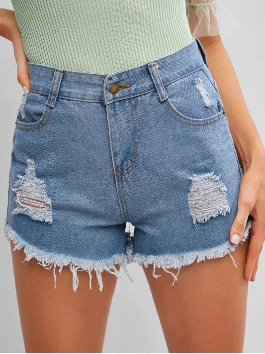 Frayed Hem Ripped Denim Cutoff Shorts - LuckyFash™