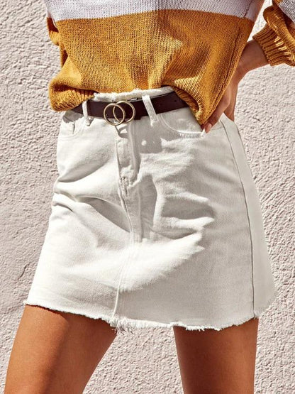 Frayed Pocket Mini Denim Skirt - LuckyFash™