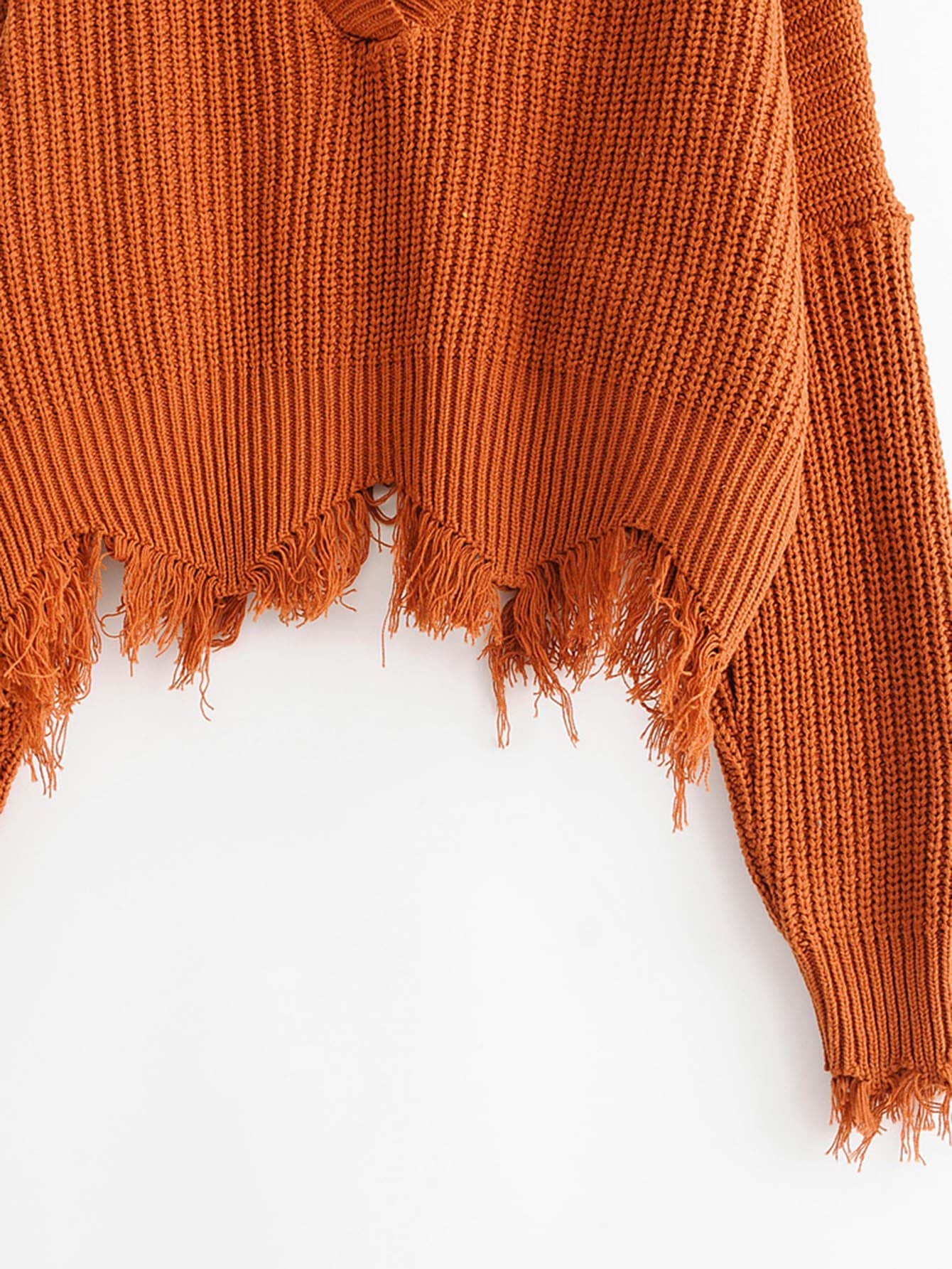 Frayed Trim Drop Shoulder Sweater - LuckyFash™