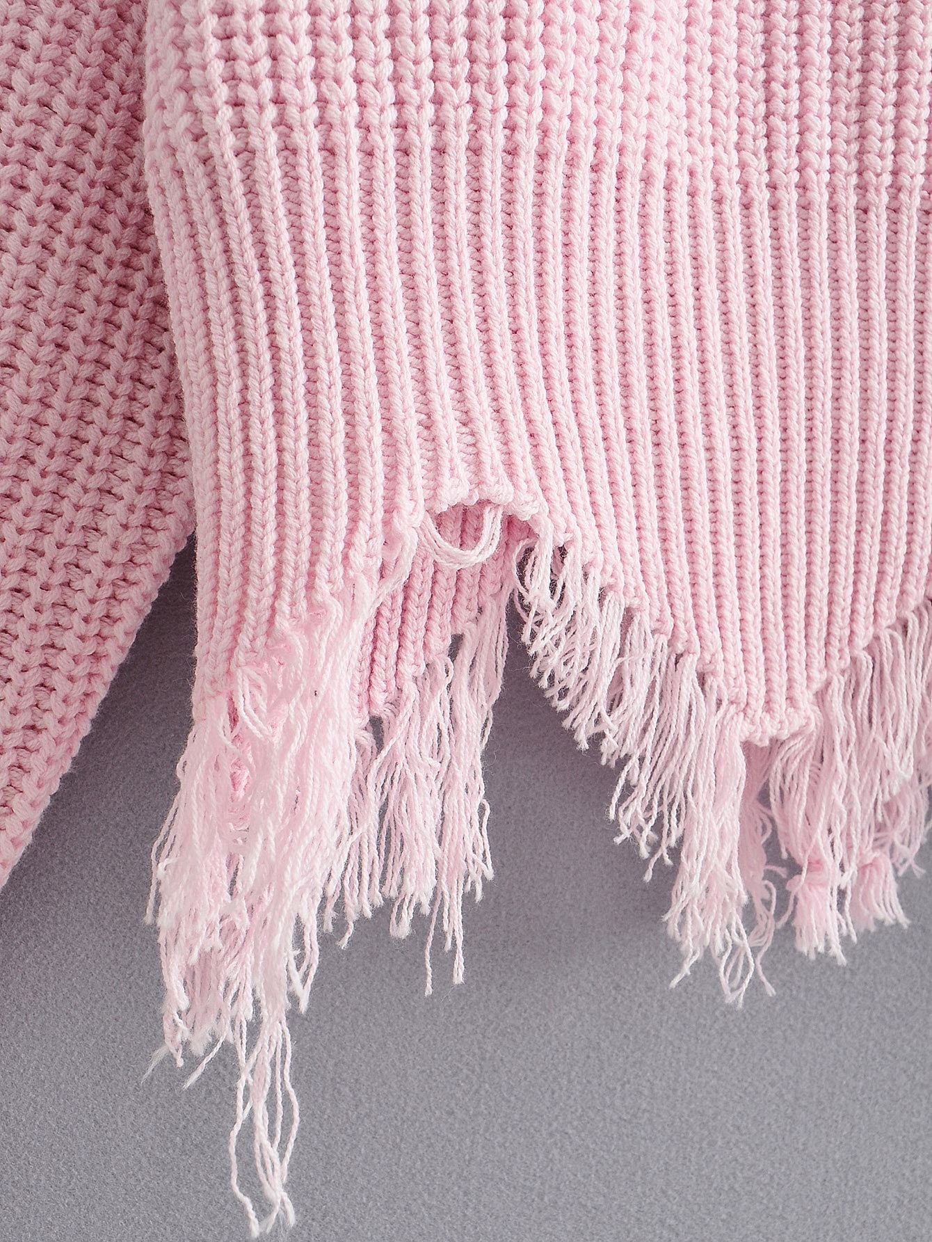 Frayed Trim Drop Shoulder Sweater - LuckyFash™