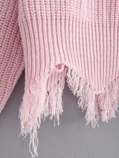 Frayed Trim Drop Shoulder Sweater - LuckyFash™