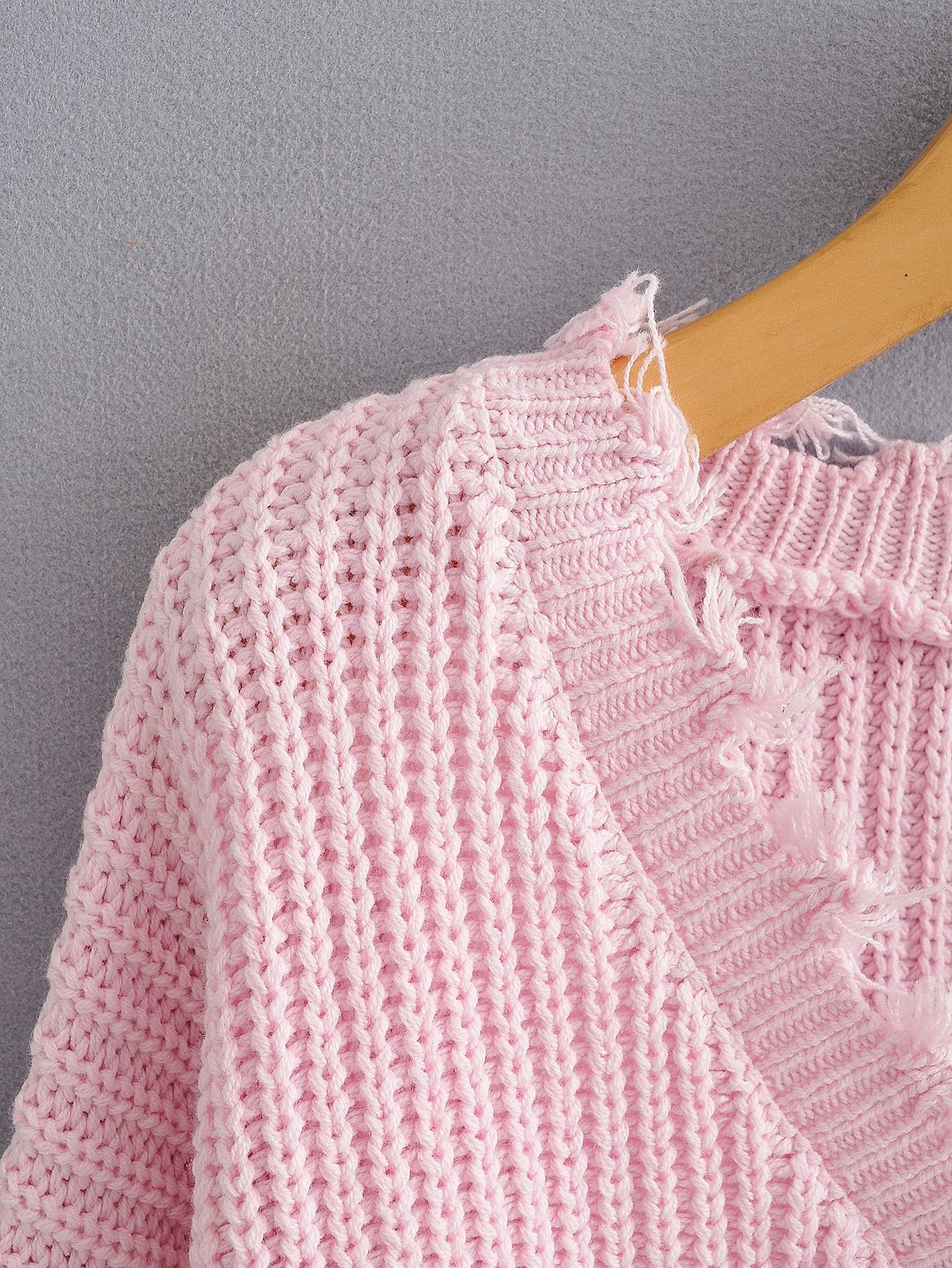 Frayed Trim Drop Shoulder Sweater - LuckyFash™