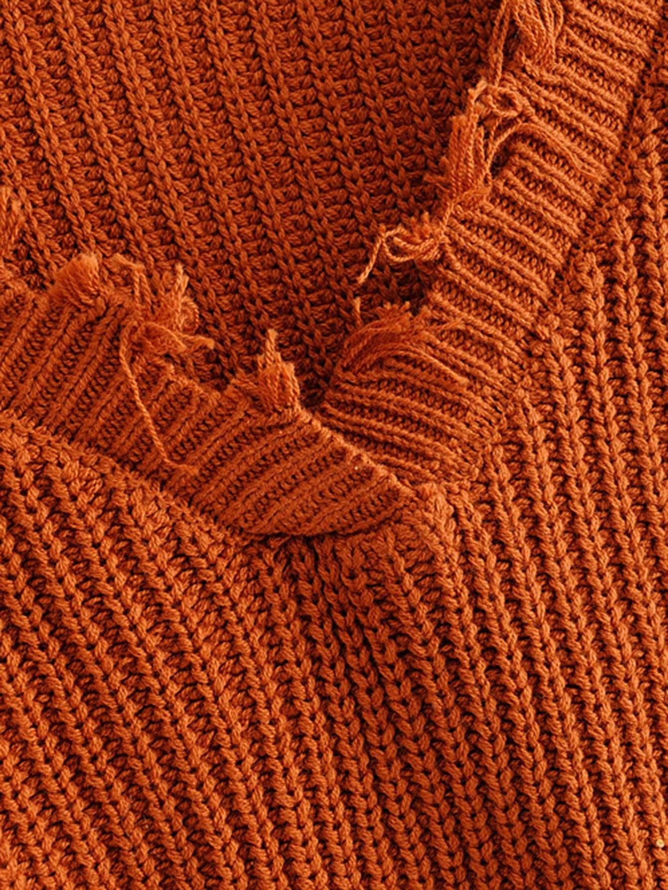 Frayed Trim Drop Shoulder Sweater - LuckyFash™