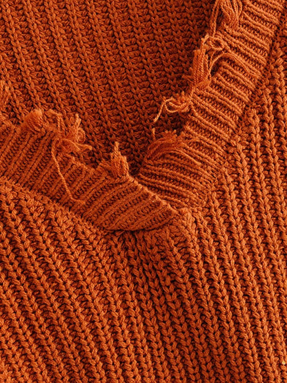 Frayed Trim Drop Shoulder Sweater - LuckyFash™