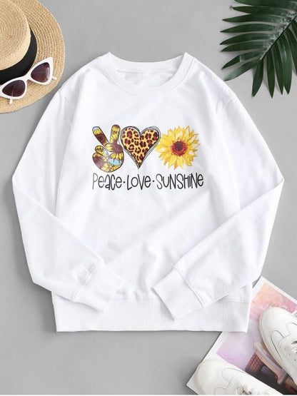 French Terry Sunflower Heart Gesture Graphic Sweatshirt - LuckyFash™