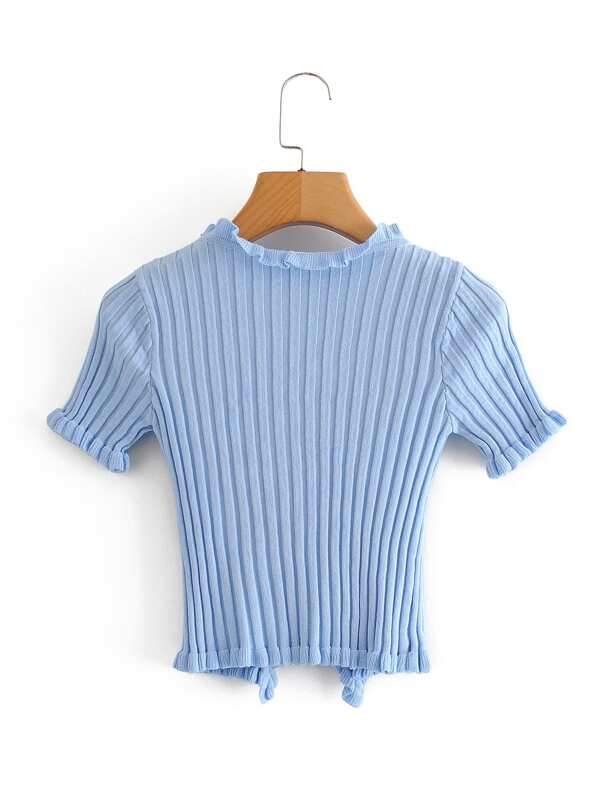 Frill Trim Ribbed Knit Cardigan - LuckyFash™