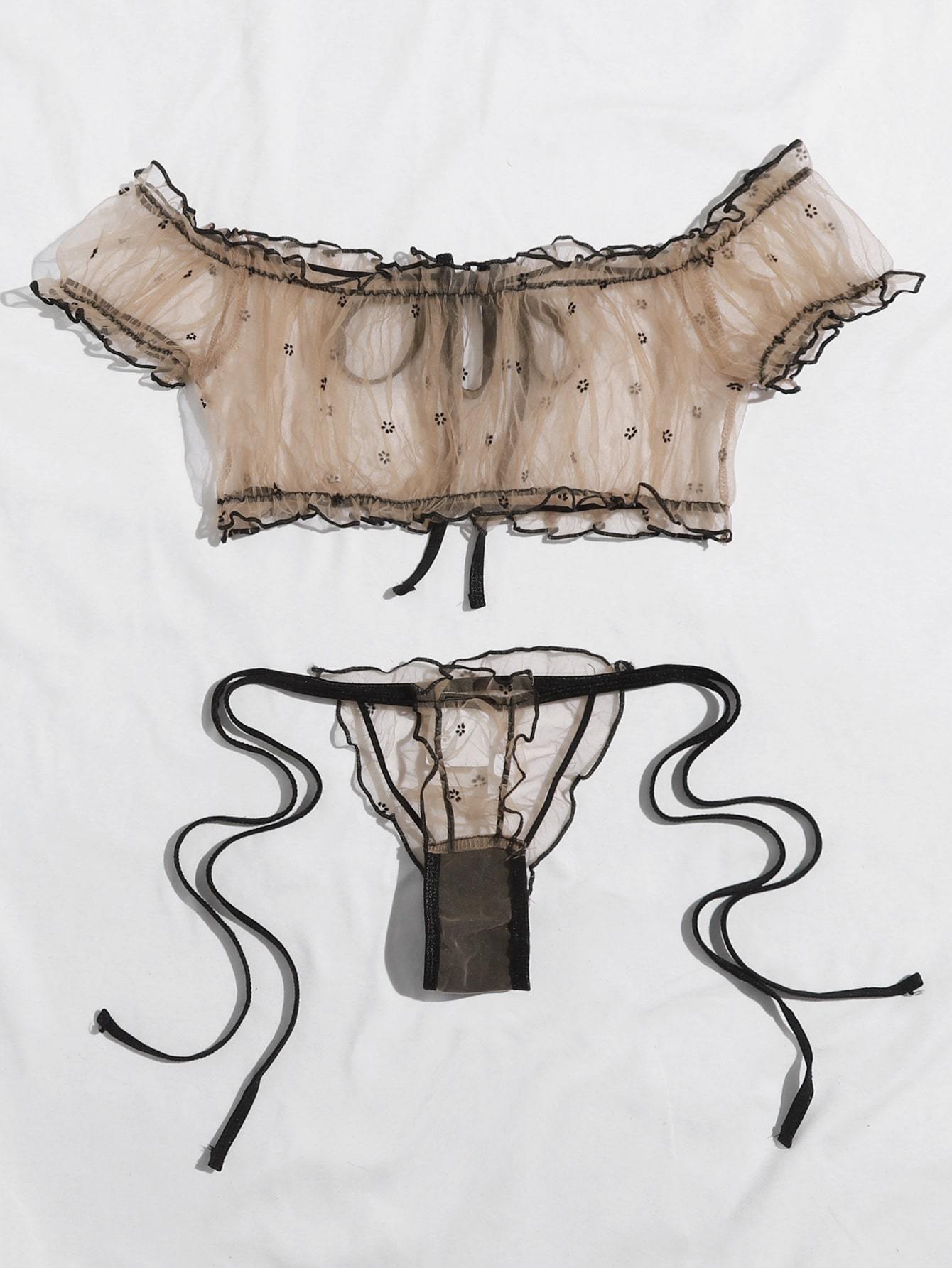 Frill Trim Sheer Mesh Lingerie Set - LuckyFash™