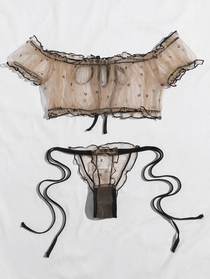 Frill Trim Sheer Mesh Lingerie Set - LuckyFash™