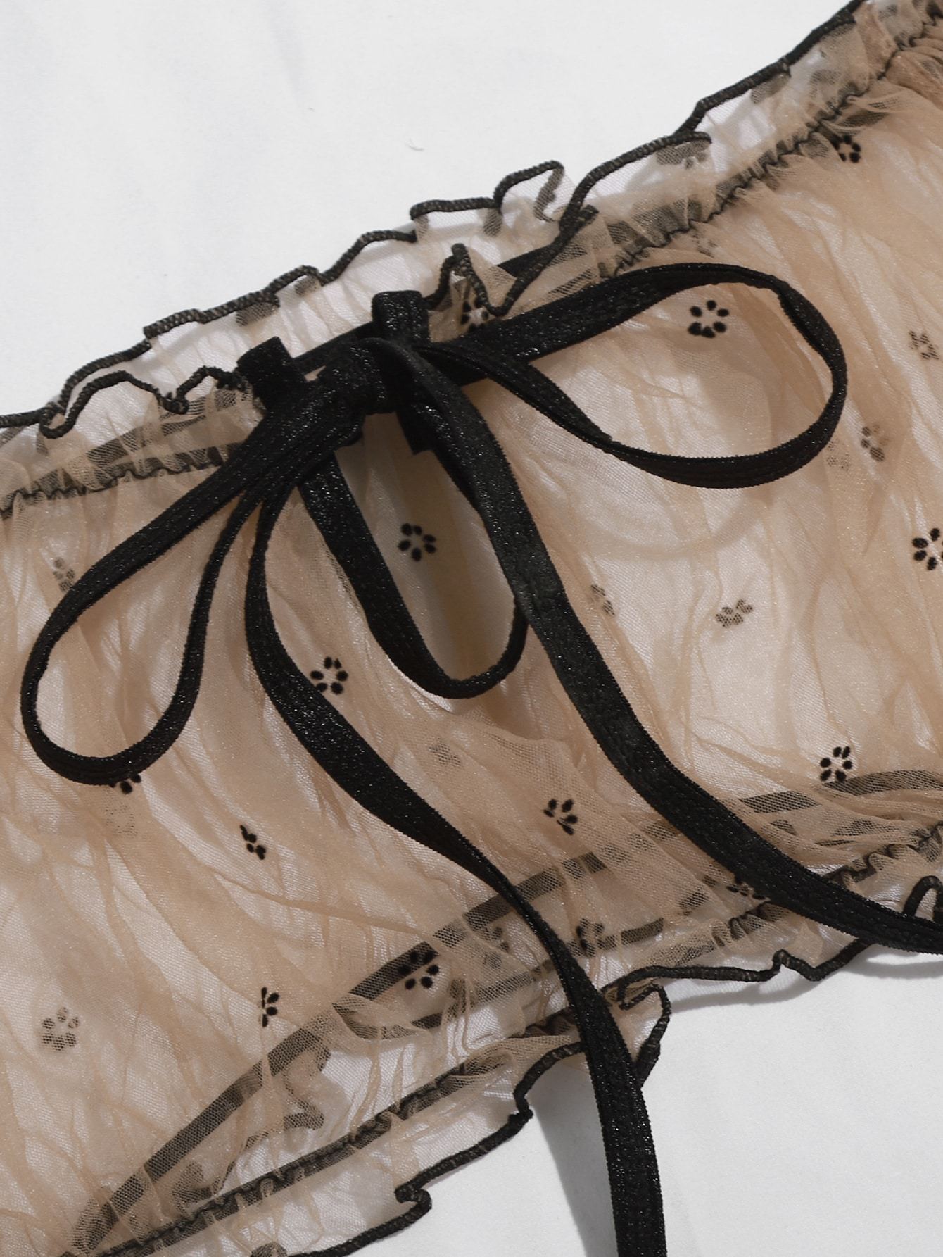 Frill Trim Sheer Mesh Lingerie Set - LuckyFash™