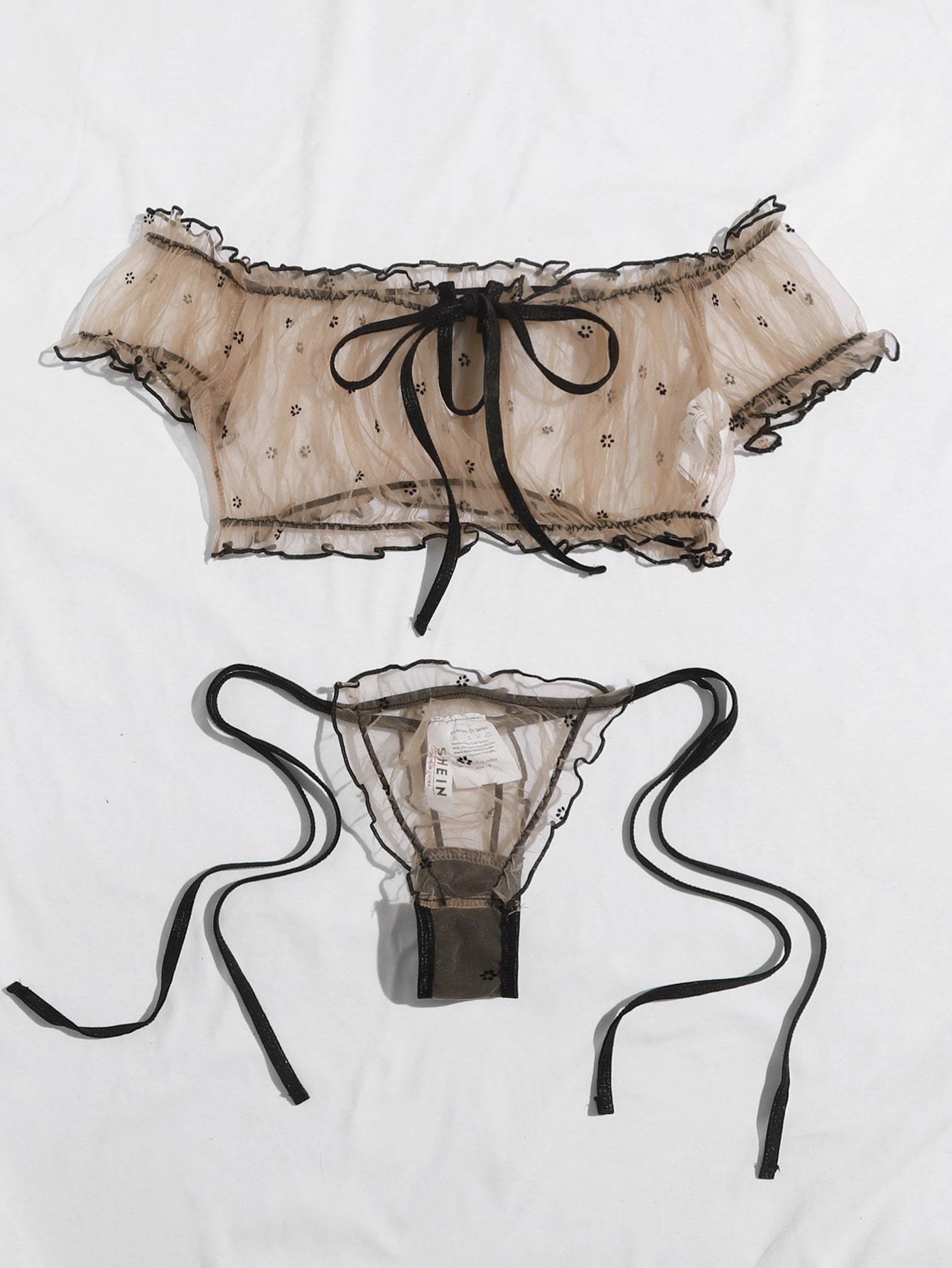 Frill Trim Sheer Mesh Lingerie Set - LuckyFash™
