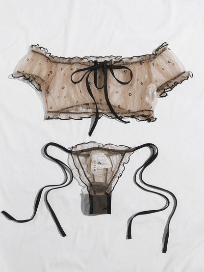Frill Trim Sheer Mesh Lingerie Set - LuckyFash™
