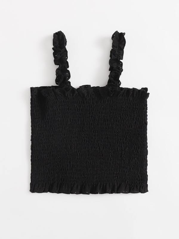 Frill Trim Shirred Schiffy Cami Top - LuckyFash™