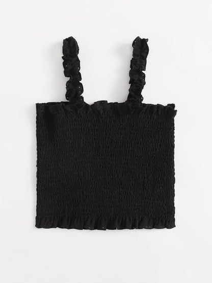 Frill Trim Shirred Schiffy Cami Top - LuckyFash™