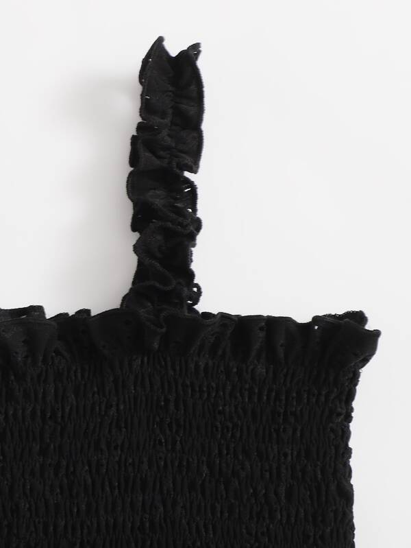 Frill Trim Shirred Schiffy Cami Top - LuckyFash™