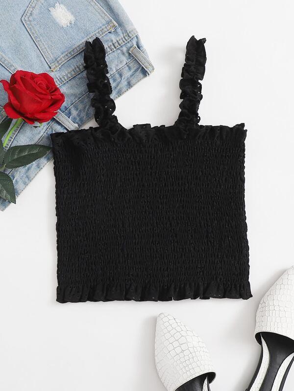 Frill Trim Shirred Schiffy Cami Top - LuckyFash™